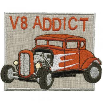 AUFNÄHER - Oldtimer V8 Addict - 04752 - Gr. ca. 8,5 x 6,5 cm - Patches Stick Applikation