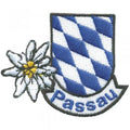 Aufnäher - PASSAU Edelweiss Blau - Weiss Rauten - 00058 - Gr. ca. 6,5cm x 6cm