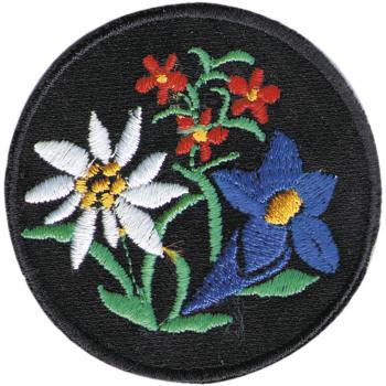AUFNÄHER &quot;EDELWEISS ENZIAN&quot; rund - NEU Gr. 6cm (01848) Patches Stick Applikation