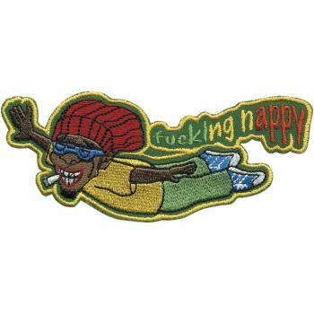 AUFNÄHER - Fucking Happy  - 06053 - Gr. ca. 13 x 5 cm - Patches Stick Applikation