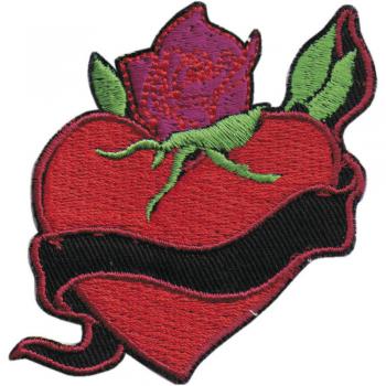 AUFNÄHER - Rosenherz - 03194 - Gr. ca. 6 x 6,5 cm - Patches Stick Applikation
