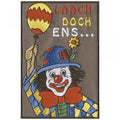 AUFNÄHER "CLOWN mit Luftballon - Laach doch ens..." NEU Gr. 7,5cm x 11cm (04984) Applikation Stick Patches Aufbügler