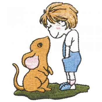 Aufnäher - Junge mit Hamster - 00815 - Gr. ca. 8 x 7 cm - Patches Stick Applikation