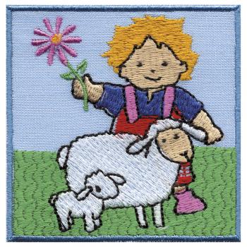 Aufnäher - Kind mit Schäfchen - 00945 - Gr. ca. 6,5cm x 4,5cm
