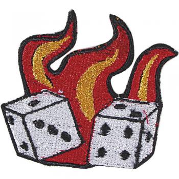 Aufnäher Applikation Spruch - Flammen Würfel - 04734 - Gr. ca. 7cm x9cm