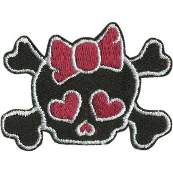 AUFNÄHER - Totenkopf mit Schleife - 00895 - Gr. ca. 5 x 4 cm - Patches Stick Applikation
