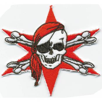 AUFNÄHER - Totenkopf Pirat Stern - 03163 - Gr. ca. 9 x 8 cm - Patches Stick Applikation