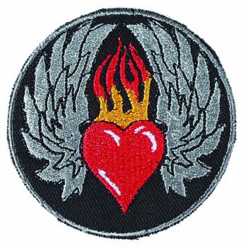 Aufnäher Patches Emblem Abzeichen Applikation rund - Herz in Flammen - Gr. ca. 6,5cm (03036) Bike Trike Truck Chopper Roller Motorrad