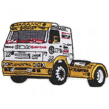 AUFNÄHER &quot;Truck gelb&quot; NEU Gr. ca. 10cm x 6cm (04400) Applikation Stick Patches - Trucker LKW Lastwagen