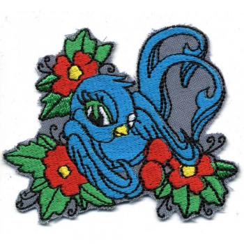 Aufnäher - Vogel in Blumen - 02028 - Gr. 8,5 x 7,5 cm - Patches Stick Applikation