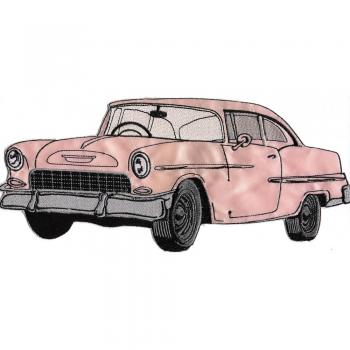 Rückenaufnäher - Oldtimer Cadillac rosa - 07310 - Gr. ca. 30 cm x 13 cm - Patches Stick Applikation