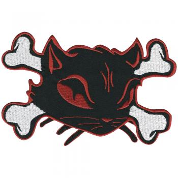Aufnäher - Katzenkopf auf gekreuzten Knochen - 07324 - Gr. ca. 18 x 12 cm - Patches Stick Applikation