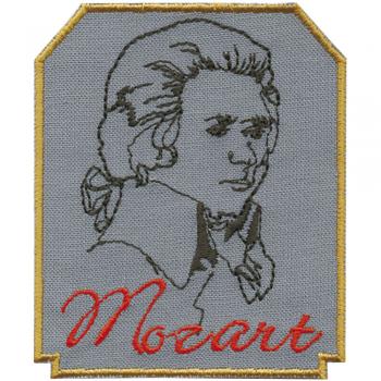 Aufnäher - Mozart grau hinterlegt - 00874 - Gr. ca. 9 x 7 cm - Patches Stick Applikation