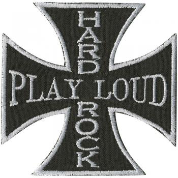 Aufnäher - PLAY LOUD HARD ROCK - 01989 - Gr. ca. 8 x 8cm - Patches Stick Applikation