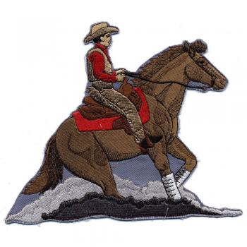AUFNÄHER "Pferd Cowboy Rodeo Westernreiten" NEU Gr. ca. 18cm x 16cm (07384) Stick Patches Abzeichen Applikation