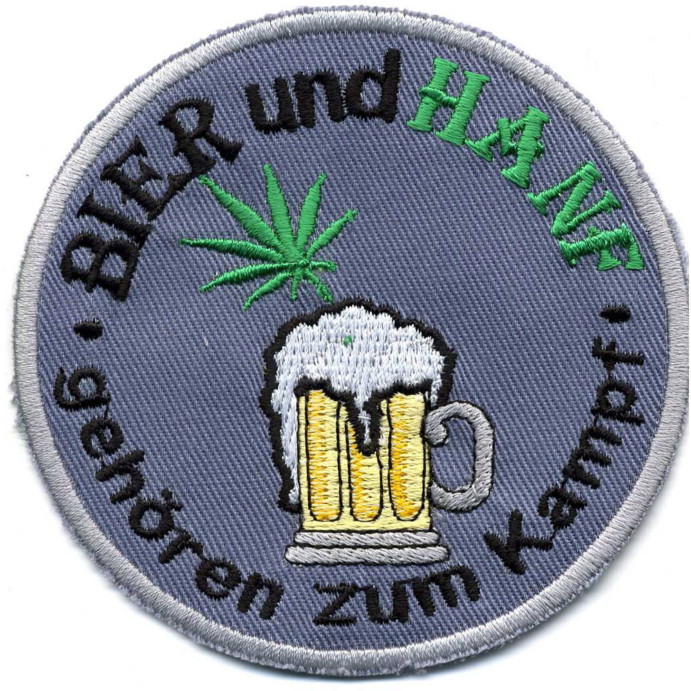 STICKEREI & SCHNEIDEREI - WESTERWALD STICK - Aufnäher - Bier und Hanf -  01750 - Gr. ca. 8 cm - Patches Stick Applikation