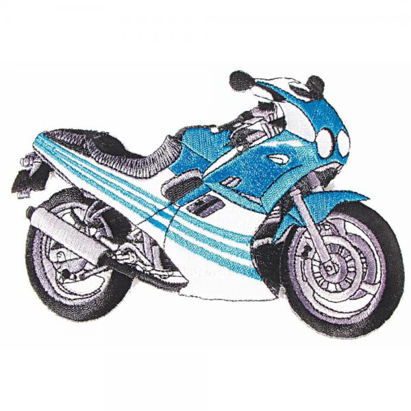 AUFNÄHER - Motorrad türkis-weiß - 08503 - Gr. ca. 16 x 11 cm - Patches Stick Applikation