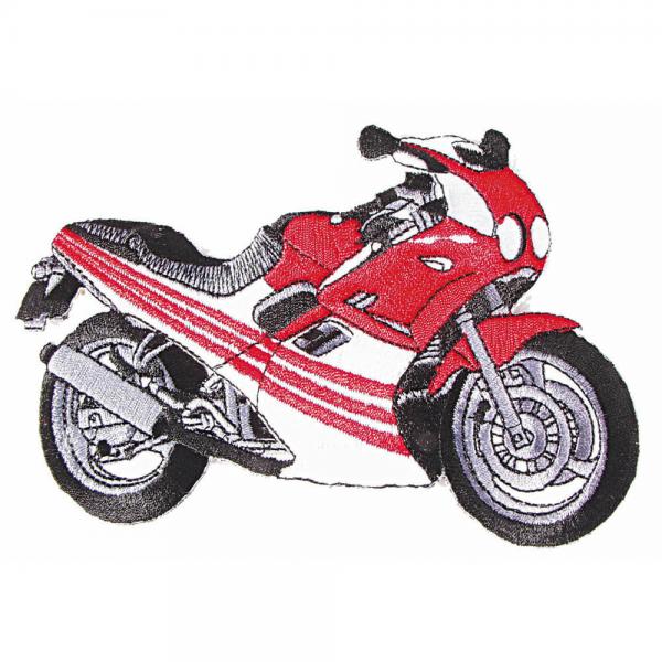 AUFNÄHER - Motorrad rot-weiß - 08504 - Gr. ca. 16 x 4 cm - Patches Stick Applikation