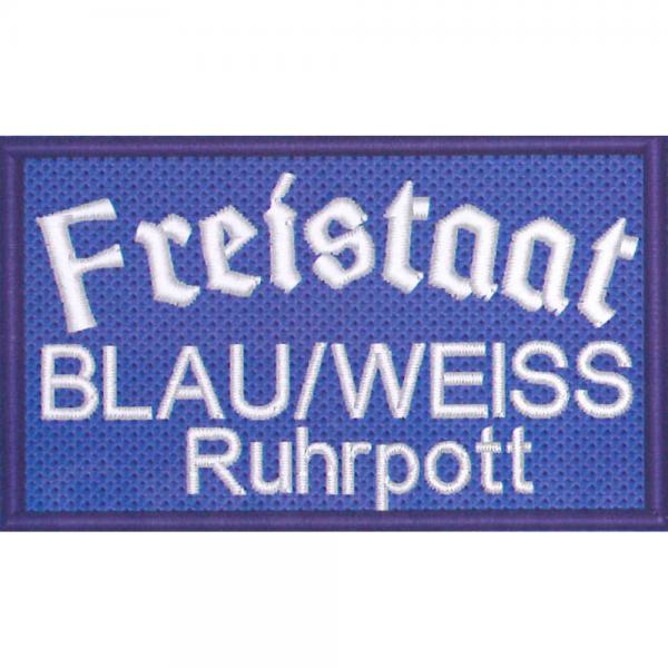 Aufnäher Patches Applikation Wappen - Freistaat Blau/Weiss Ruhrpott - 00556 - Gr.  ca. 8,5 x 5 cm