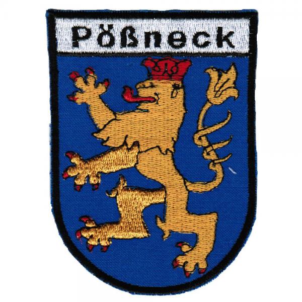 AUFNÄHER - Wappen - PÖßNECK - 02922 - Gr. ca. 8,5 x 6,5 cm - Patches Stick Applikation