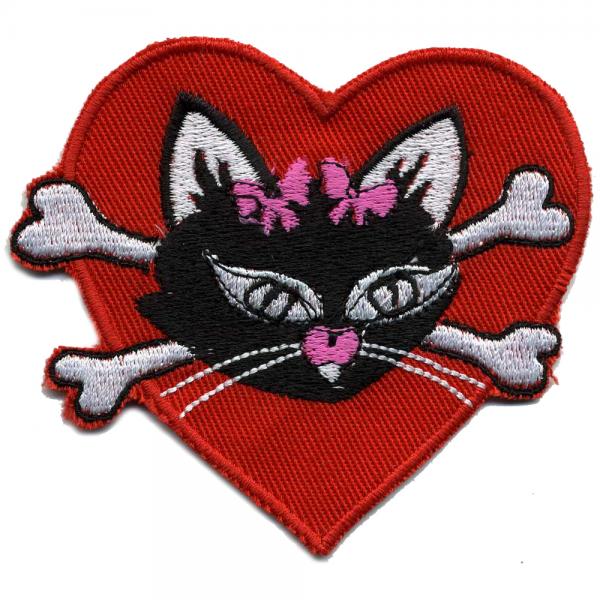 Aufnäher - Herz mit Katze - 02026 - Gr. ca. 8,5 x 7,5 cm - Patches Stick Applikation
