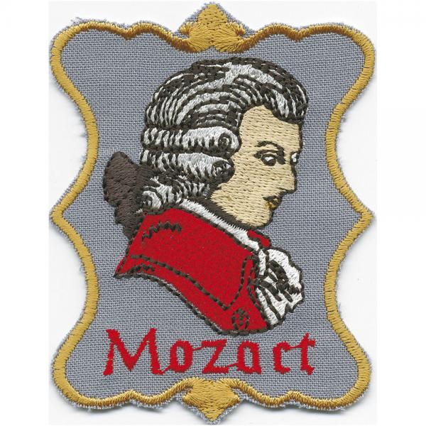 Aufnäher - MOZART - Gr. ca. 8cm x 7cm (00876 grauer Hintergrund) Komponist Klassik