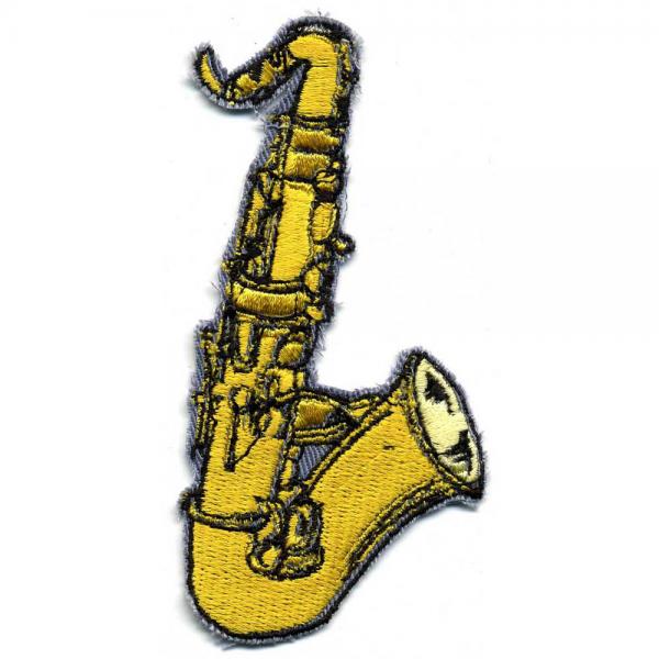 Aufnäher - Saxophon - 00350 - Gr. ca. 4,5 x 9,5 cm - Patches Stick Applikation