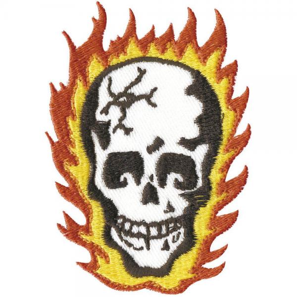 AUFNÄHER - Totenkopf Flammen - 06121 - Gr. ca. 8 x 5,5 cm - Patches Stick Applikation